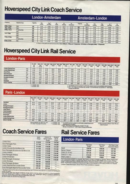 The Hoverspeed 1982 brochure, including timetables - Hoverspeed City Link rail service (credit: Steven Charlesworth).